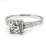 Art Deco 18kt white gold 1.20 carat round, european cut diamond solitaire engagement ring