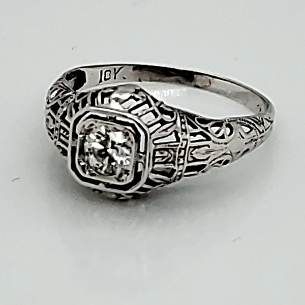 Art Deco 18kt white gold diamond engagement ring