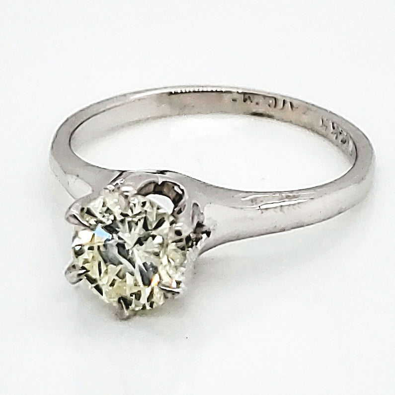 Vintage .84 Carat Round, Transitional Cut Diamond Solitaire Engagement Ring