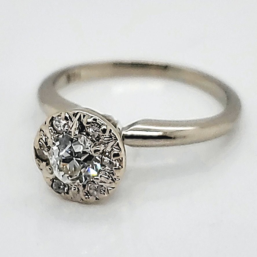 Vintage 14kt white Gold .30 Carat European Cut diamond ring