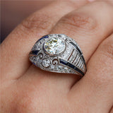 Platinum 1.79 Carat European Cut Diamond And Sapphire Filigree Ring