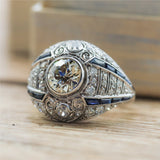 Platinum 1.79 Carat European Cut Diamond And Sapphire Filigree Ring