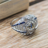 Platinum 1.79 Carat European Cut Diamond And Sapphire Filigree Ring