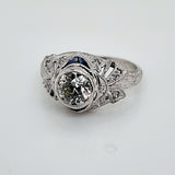 Platinum Art Deco .80 Carat European Cut Diamond Ring with Sapphires