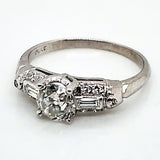 Platinum Art Deco .82 Carat European Cut Diamond Engagementring