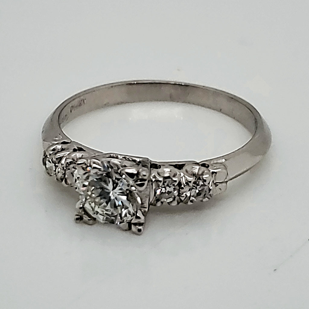 Vintage Platinum .50 Carat Round Diamond Engagement Ring