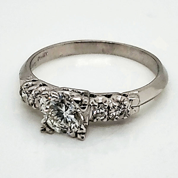 Vintage Platinum .50 Carat Round Diamond Engagement Ring