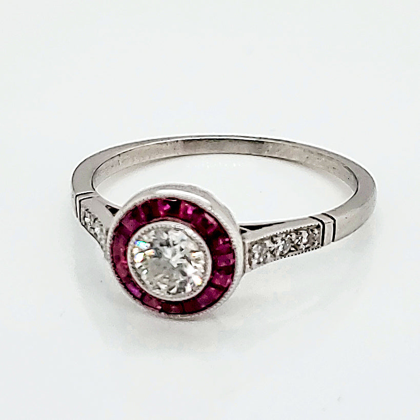 Platinum .40 Transitional Cut Diamond Ruby And Diamond Engagement Ring