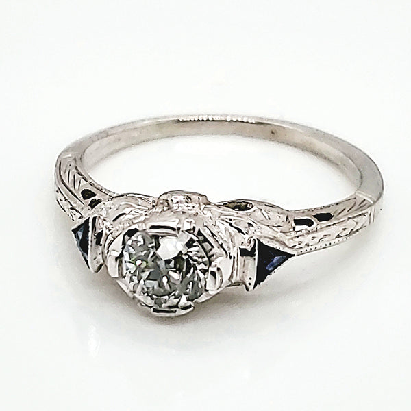 Art Deco 18kt White gold .48 Carat European Cut Diamond Engagement Ring