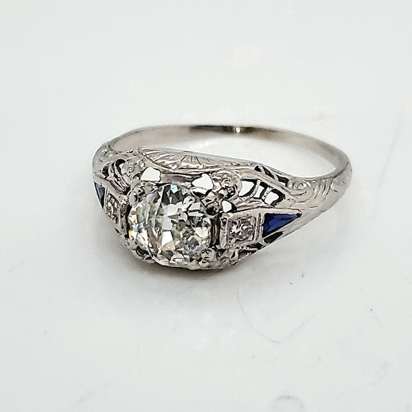 Art Deco .90 Carat European Cut Diamond Engagement Ring