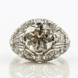 3.53 European Cut Diamond Platinum Engagement Ring