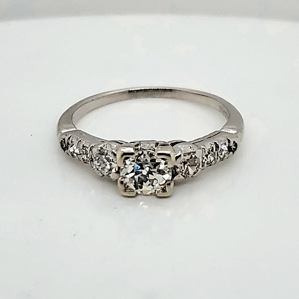Art Deco Platinum .55 Carat Mine Cut Diamond Engagement Ring