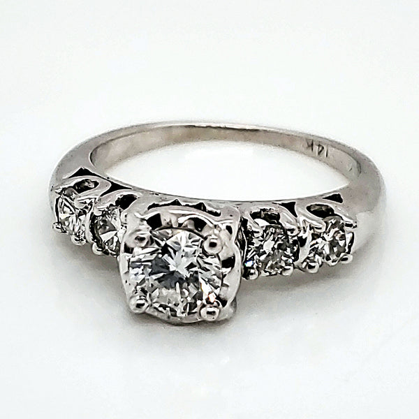 Vintage 14kt White Gold .48 Carat Round Diamond Engagement Ring