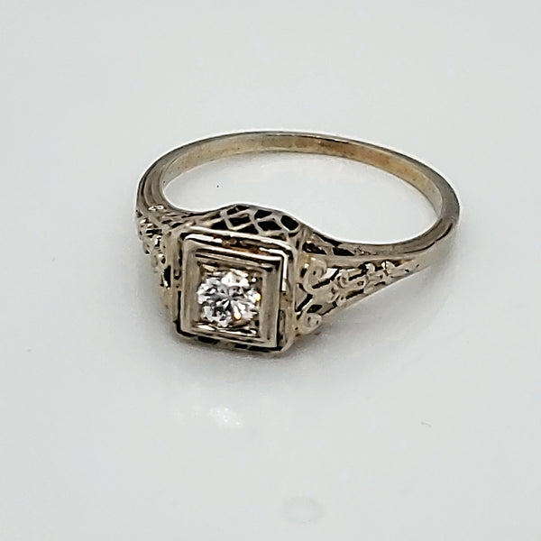 Art Deco 18kt White Gold .20 Carat European Cut Diamond Engagement Ring