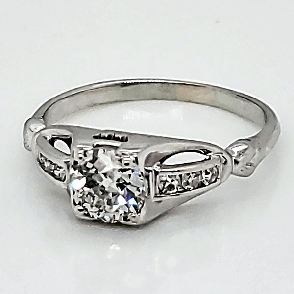 18Kt White Gold Art Deco .78 Carat European Cut Diamond Engagement Ring