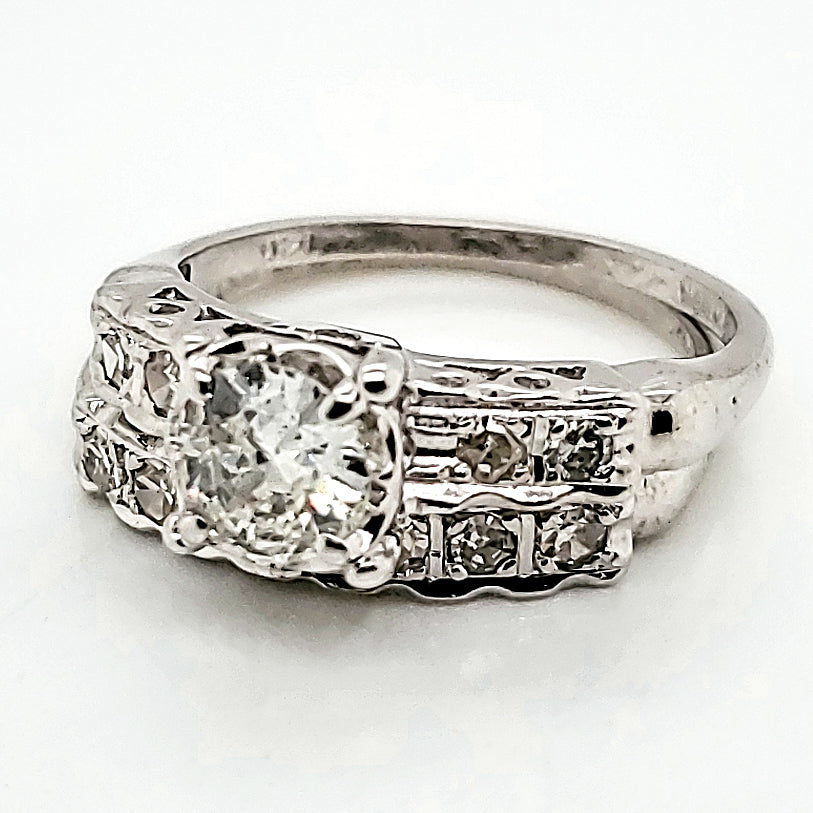 Vintage 14kt White gold Diamond Wedding Set