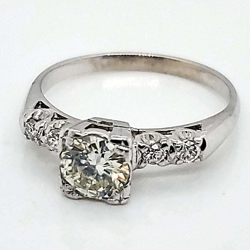 Vintage .70 Carat Round Transitional Cut Diamond Engagement Ring