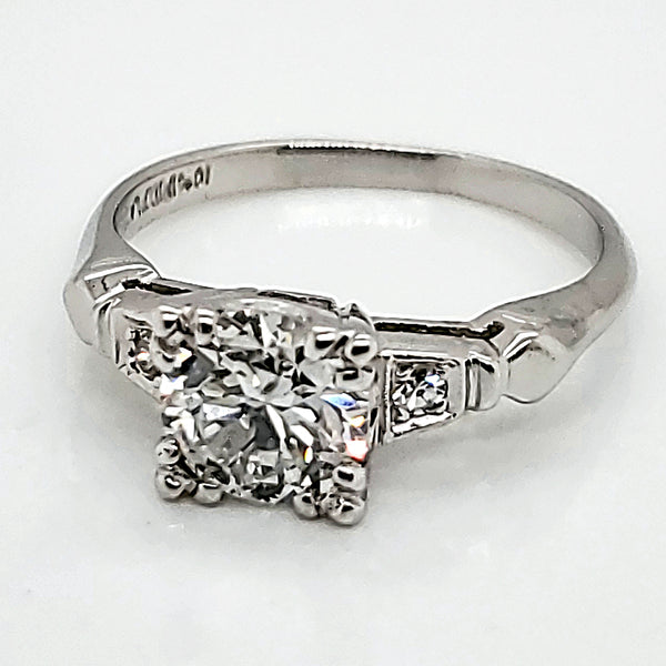 Late Art Deco Platinum and .99 Carat European Cut Diamond Engagement Ring with Bear Claw Style Prongs