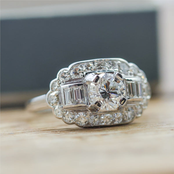 Platinum .80 Carat Vintage Round Transitional Cut Diamond Engagement Ring