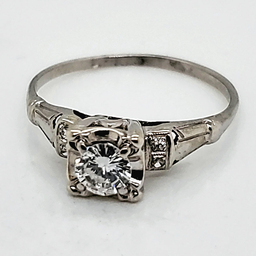 Vintage 14kt White Gold Diamond Engagement Ring