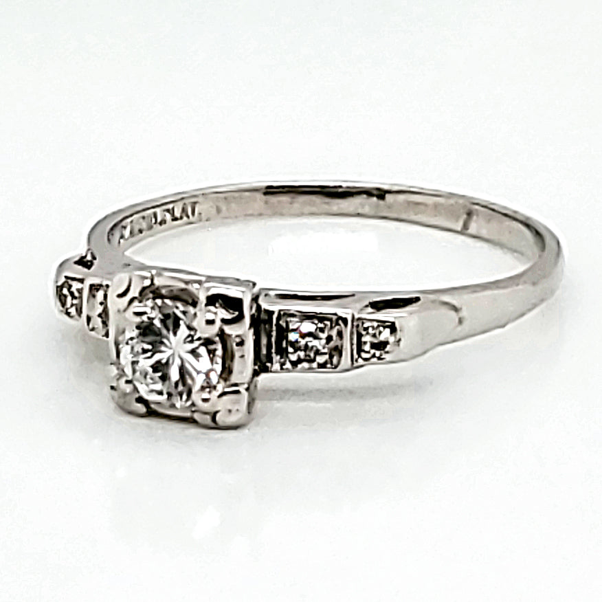 Art Deco platinum .35 carat european cut diamond engagement ring