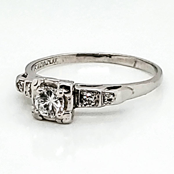 Art Deco platinum .35 carat european cut diamond engagement ring