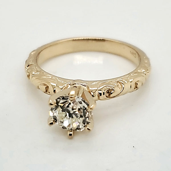 1.00 Carat Vintage Round European Cut Diamond Engagement Ring