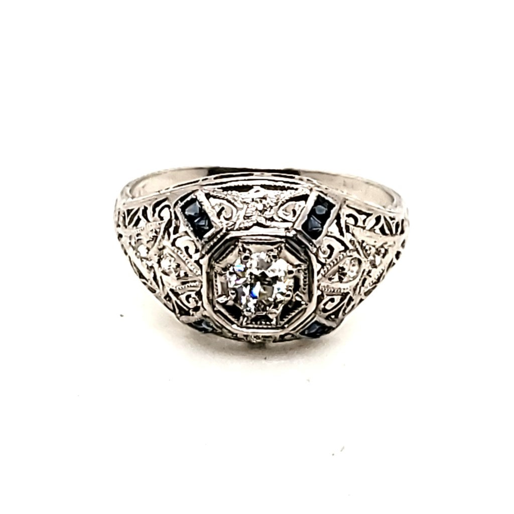 .40 Carat Round European Cut Diamond Art Deco Platinum Filigree Engagement Ring