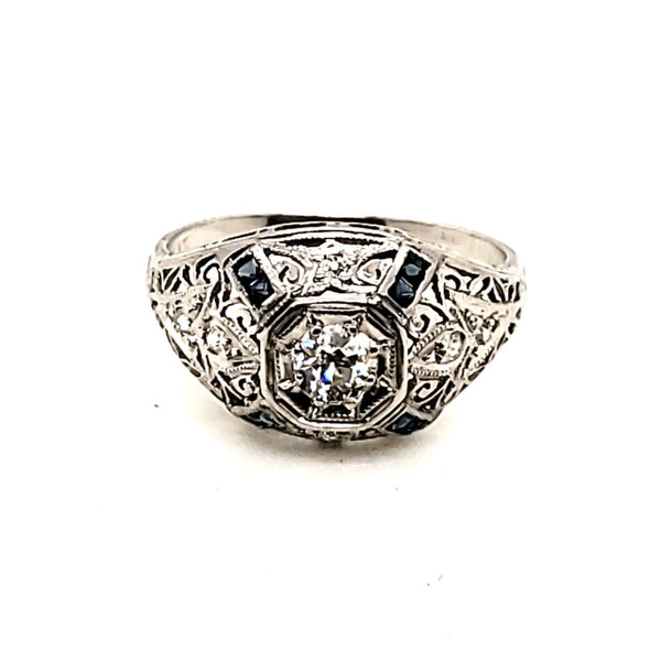 .40 Carat Round European Cut Diamond Art Deco Platinum Filigree Engagement Ring