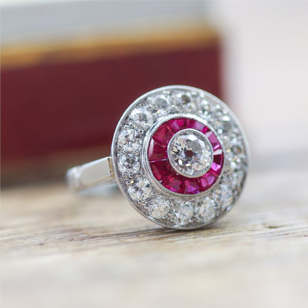 Platinum Diamond and Ruby Engagement Ring