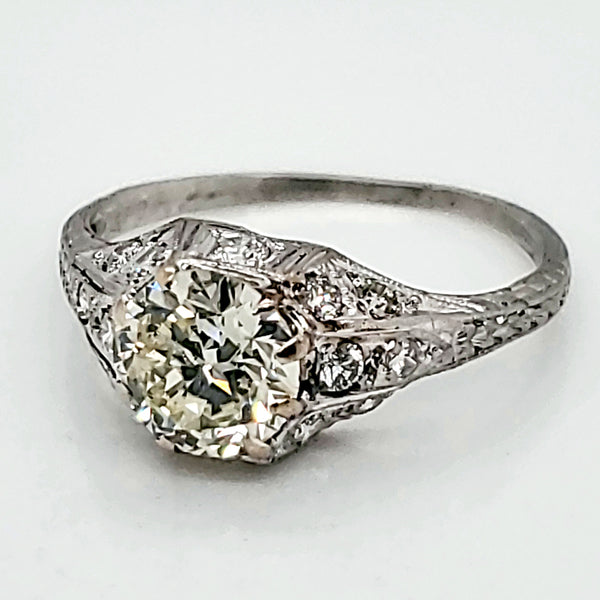 .95 Carat Vintage Round European Cut Diamond Engagement Ring in Platinum