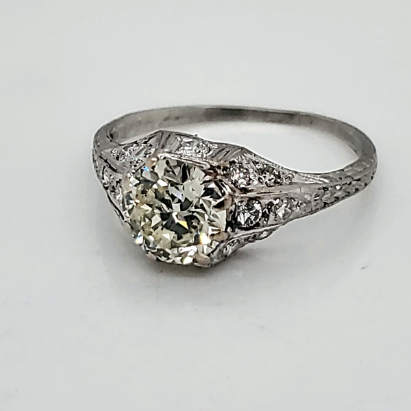 .95 Carat Vintage Round European Cut Diamond Engagement Ring in Platinum