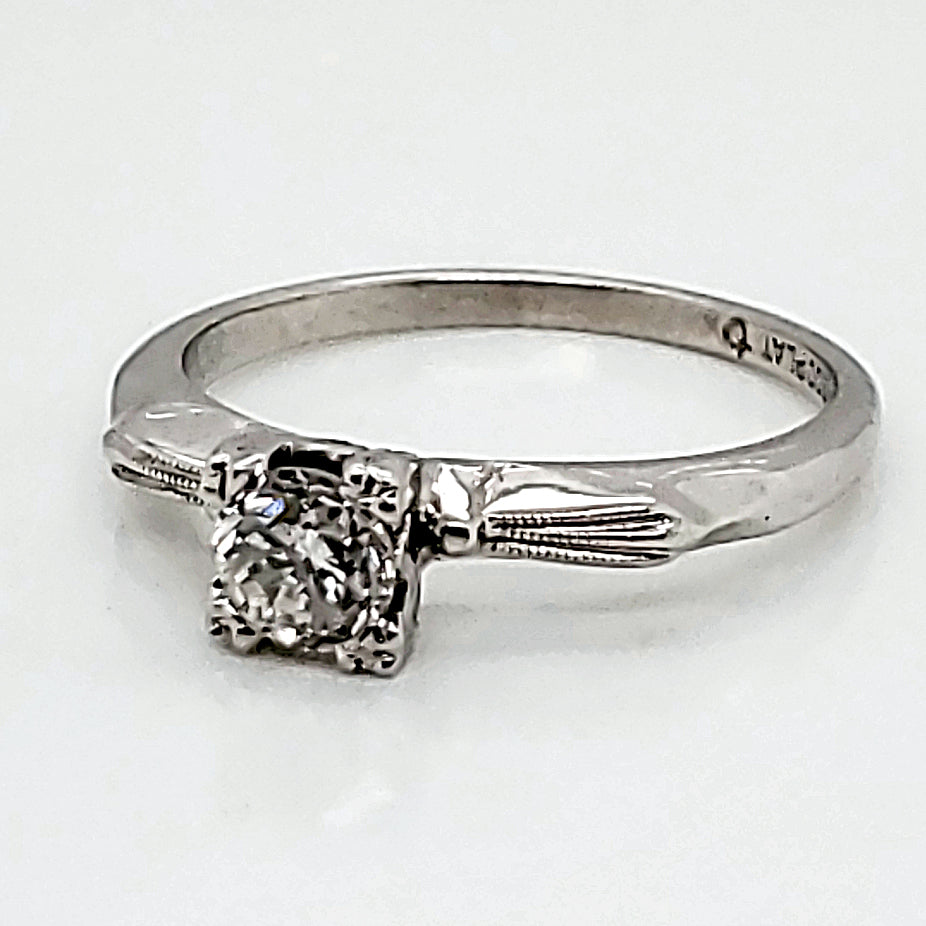 Vintage Platinum .52 Carat European Cut Diamond Solitaire Engagement Ring