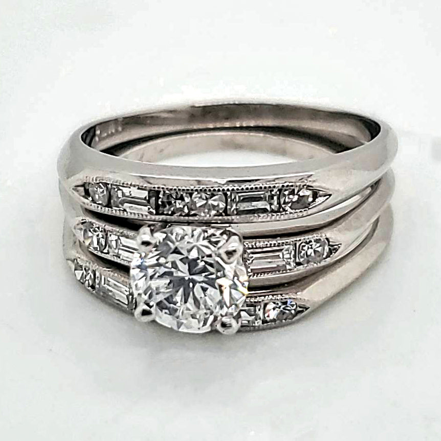 Late Art Deco Platinum and diamond wedding set