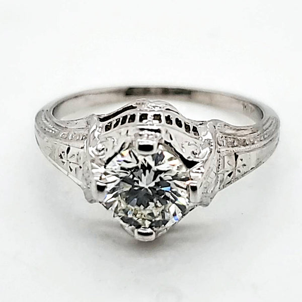 1.06 Carat Art Deco Round Transitional Cut Diamond Engagement Ring