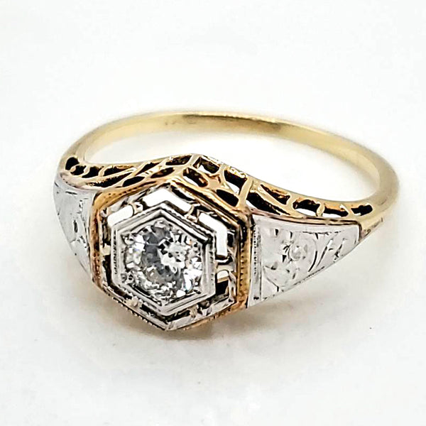 14kt yellow and White Gold .30 Carat Art Deco Diamond Engagement Ring