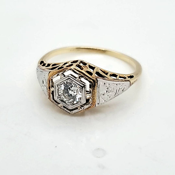 14kt yellow and White Gold .30 Carat Art Deco Diamond Engagement Ring