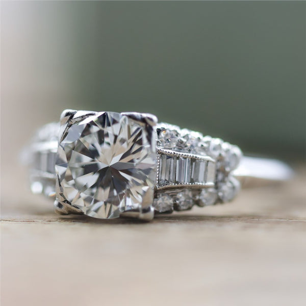 1.25 Carat Round European Cut Diamond Art Deco Engagement Ring