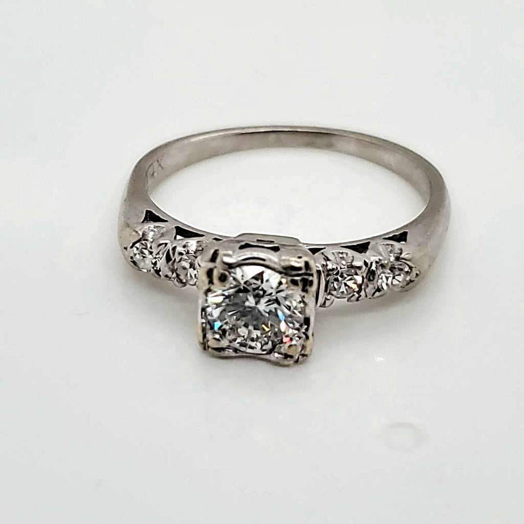 Vintage 14kt White Gold .50 Carat Brilliant Cut Diamond Engagement Ring