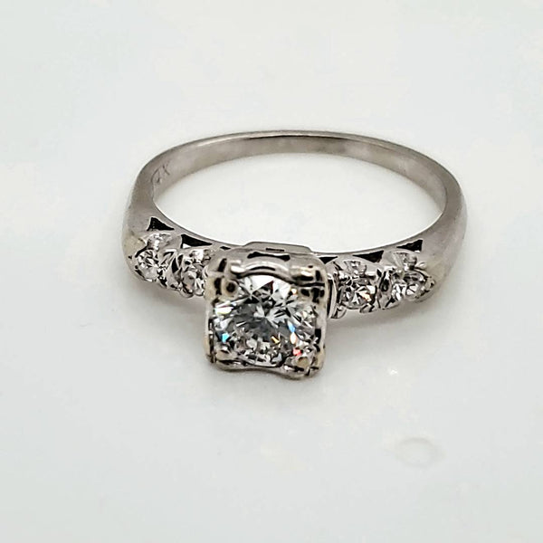 Vintage 14kt White Gold .50 Carat Brilliant Cut Diamond Engagement Ring
