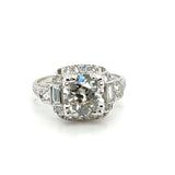 Platinum 2.61 Carat Old Mine Cut Diamond Art Deco Engagement Ring