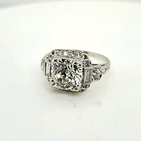 Platinum 2.61 Carat Old Mine Cut Diamond Art Deco Engagement Ring