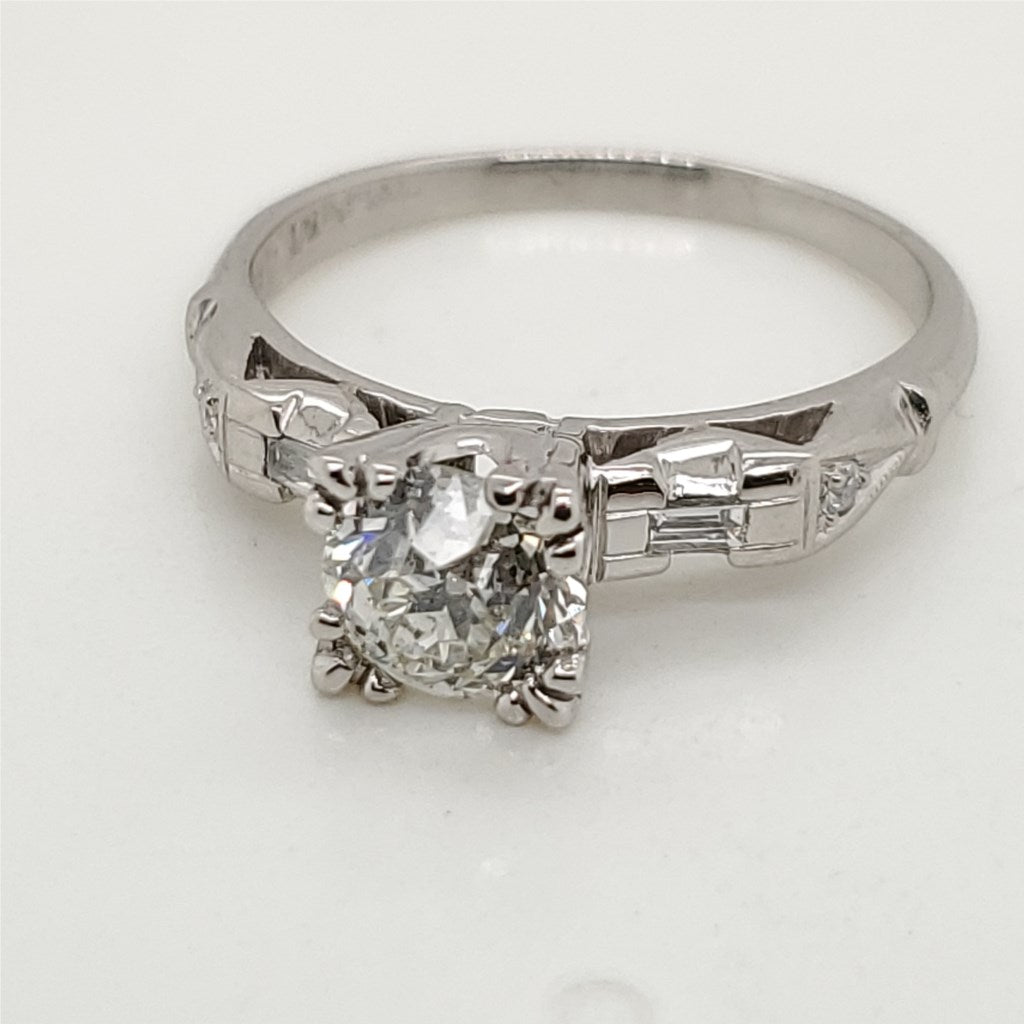 Art Deco Platinum 1.01 Carat European Cut Diamond Engagement Ring