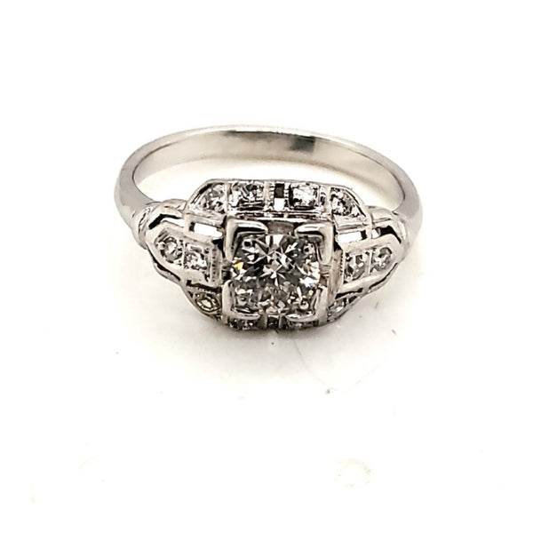 .50 Carat Round European Cut Diamond Art Deco Platinum Engagement Ring