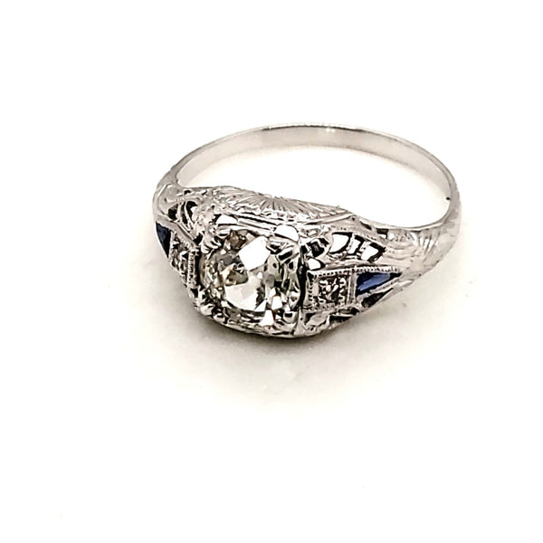 Art Deco .90 Carat European Cut Diamond Engagement Ring