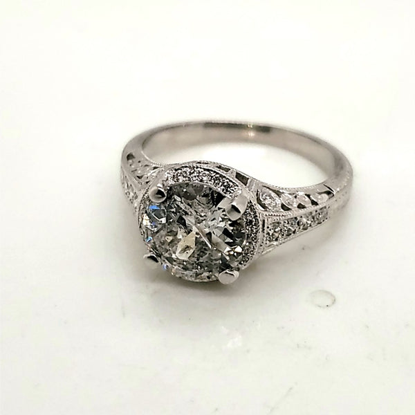 18kt White Gold 1.80 Carat European Cut Diamond Engagement Ring