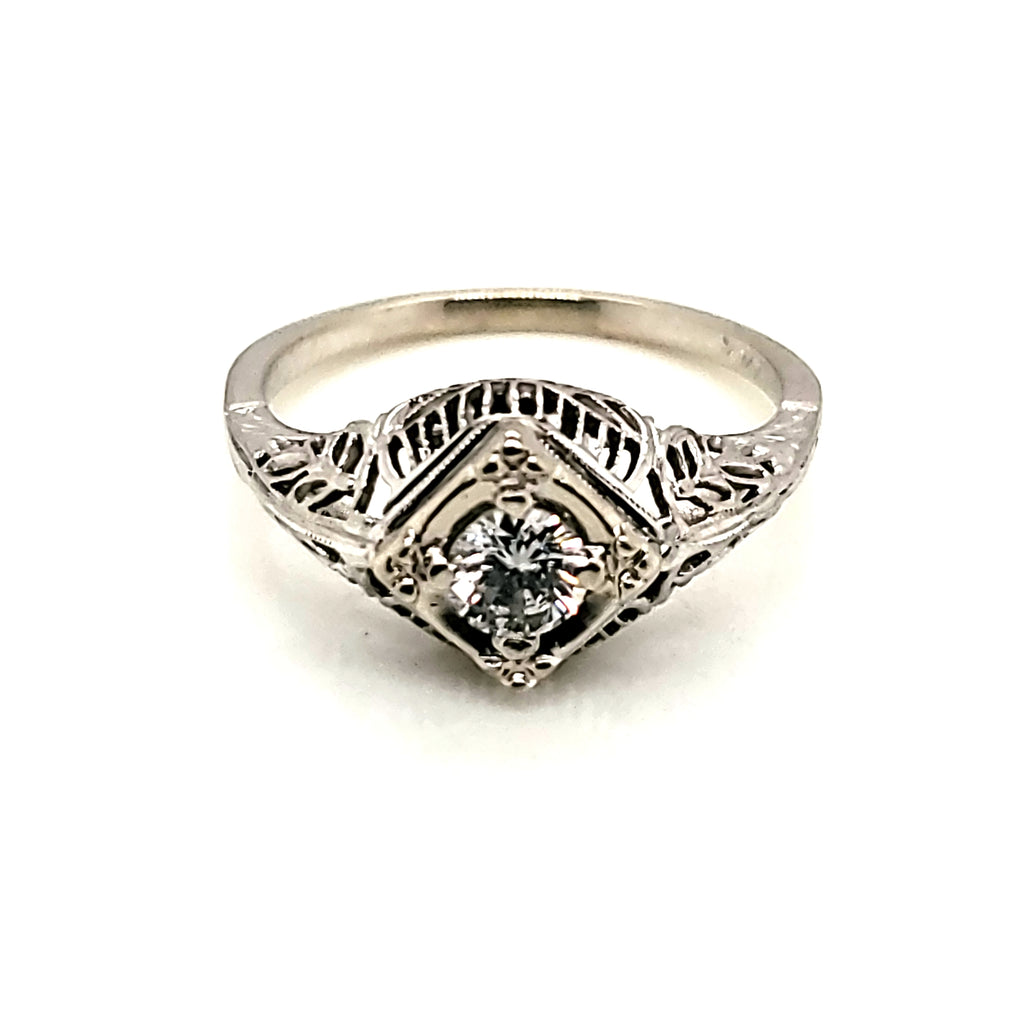 14Kt White Gold Art Deco .33 Carat Diamond Ring