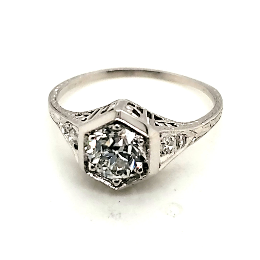 .92 Carat Round European Cut Diamond Art Deco Engagement Ring