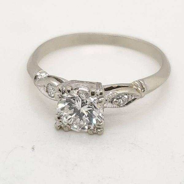 .70 Carat Estimated Vintage Round Transitional Cut Diamond Engagement Ring in 14kt White Gold