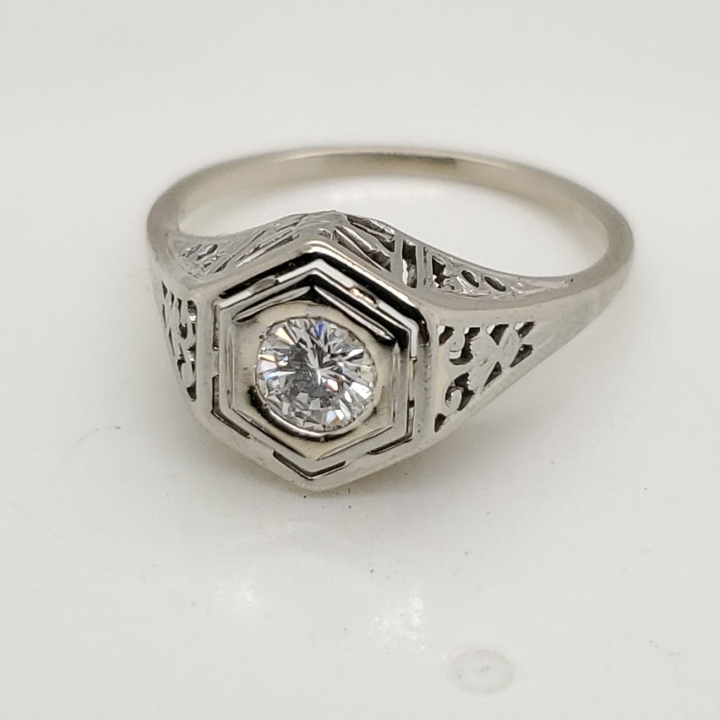 .34 Carat Vintage Round Brilliant Cut Diamond Engagement Ring